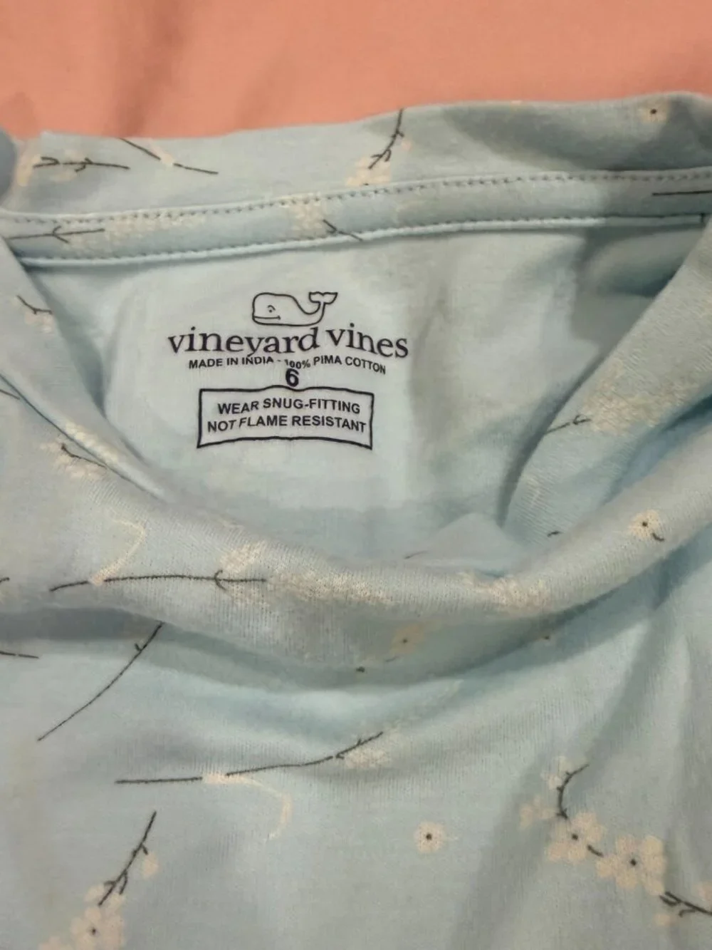 Vineyard Vines Light Blue Cotton Pajamas with Flowers, Size 6